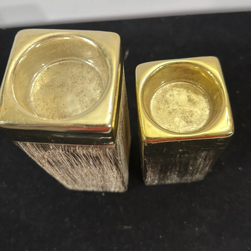 Vintage Set 2 Robert Stanley Tealight Candle Holders Ivory Gold Christmas 2014